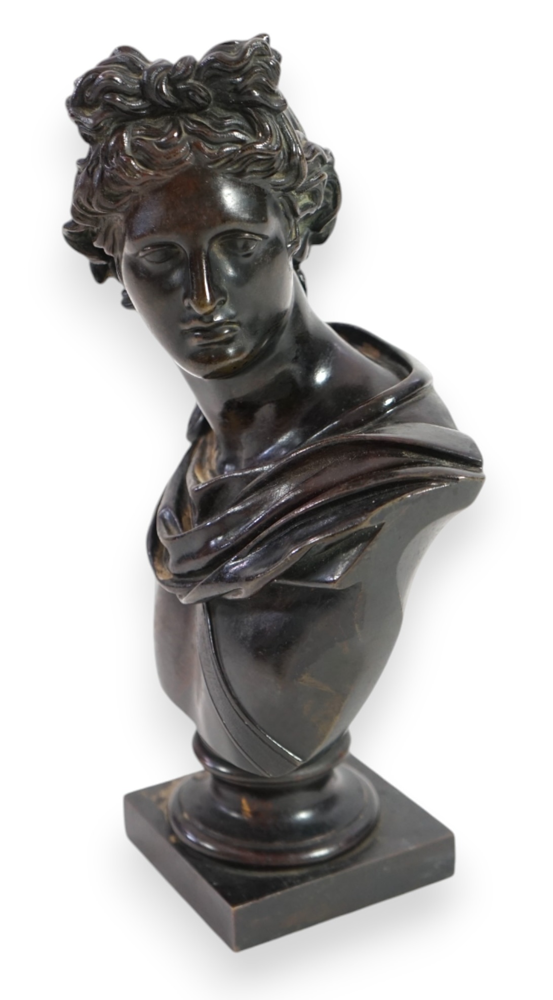 After the antique, a late 19th century Italian bronze bust of Apollo Belvedere